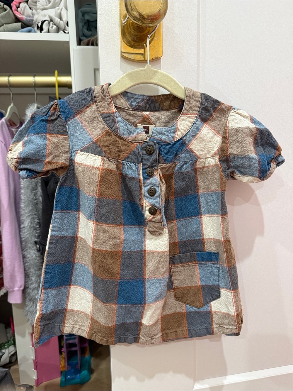 Tea collection Short Sleeve Dress Blue & Brown